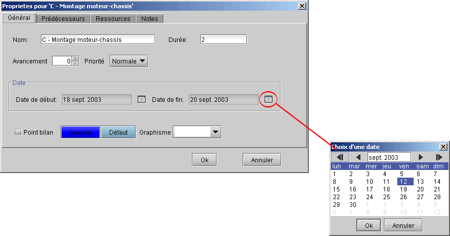 Aper�u de l'interface d�finition des t�ches