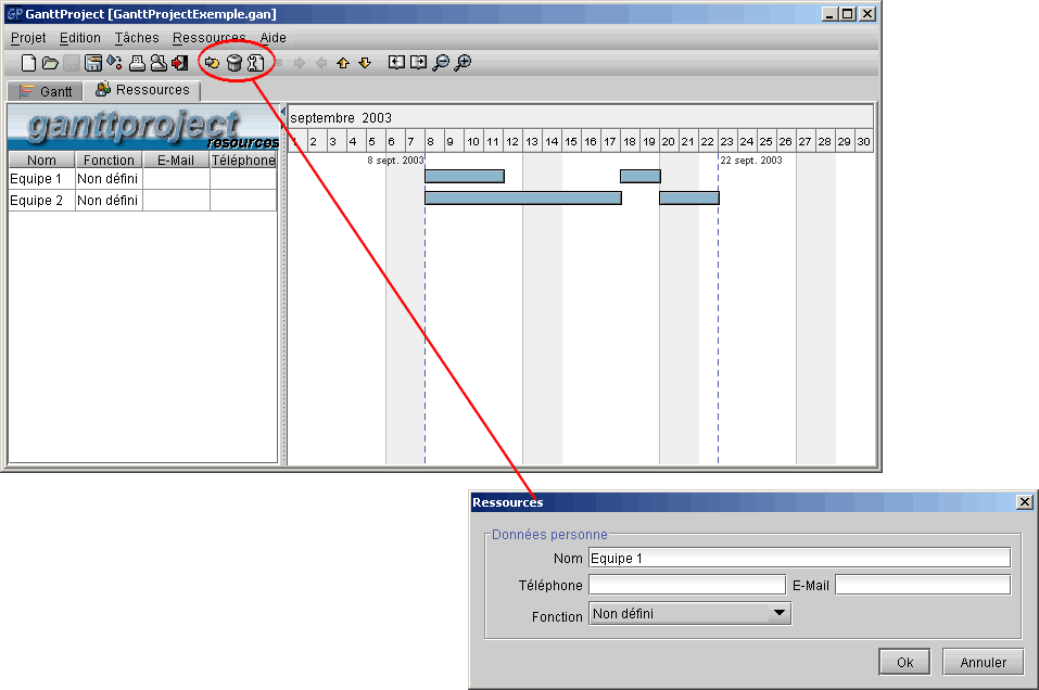 Aper�u de l'interface gestion des ressources