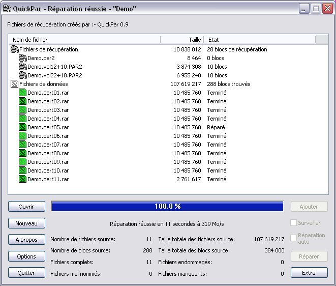 Cas 3 : Fichier manquant reconstruit